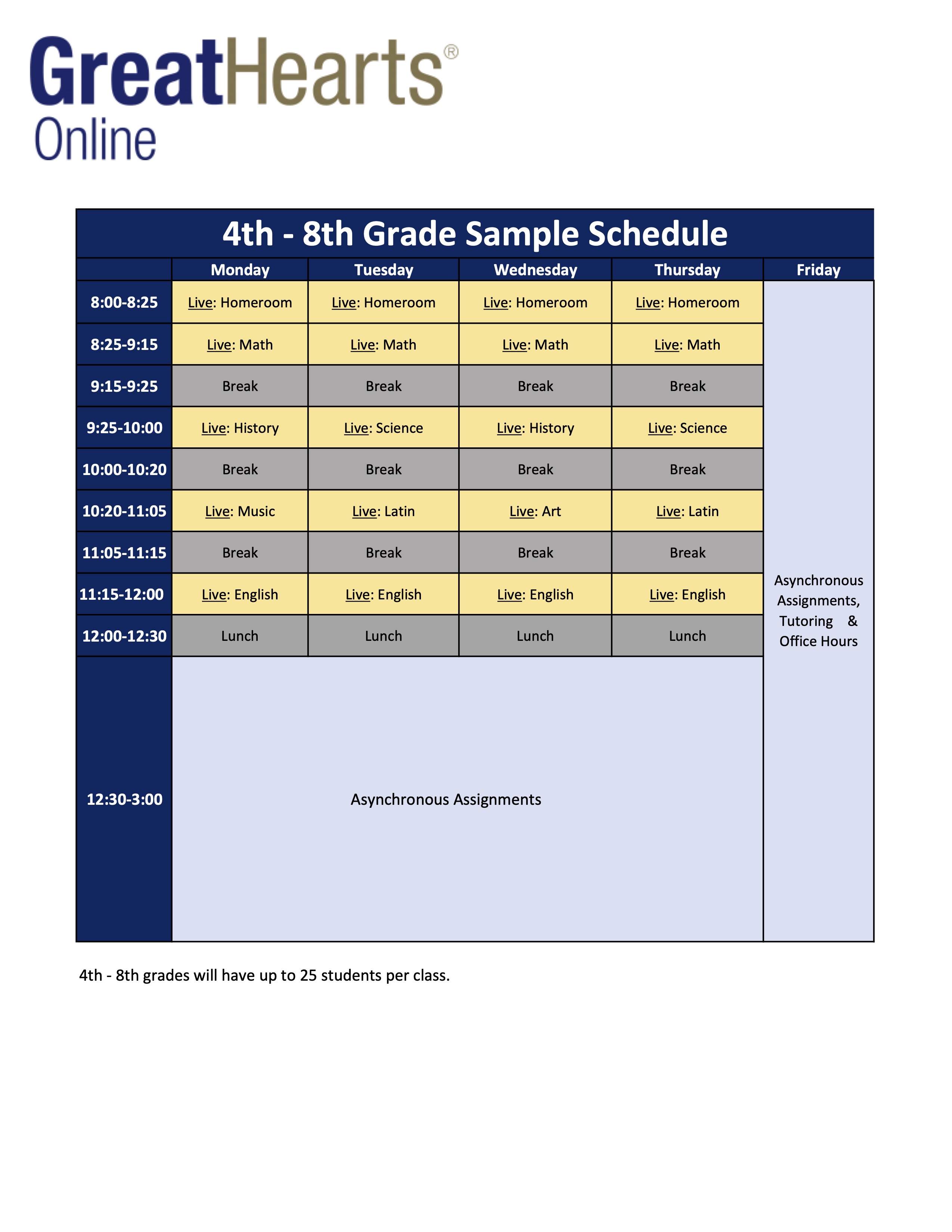 Live Instruction Sample Schedules - Great Hearts Live Instruction Sample Schedules - Great Hearts