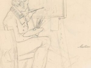 Portrait of the Painter Ditlev Martens at Work Behind and Easel. An Artist Sketching, drawing, Wilhelm Bendz.