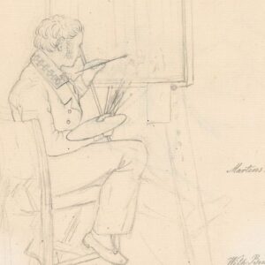 Portrait of the Painter Ditlev Martens at Work Behind and Easel. An Artist Sketching, drawing, Wilhelm Bendz.